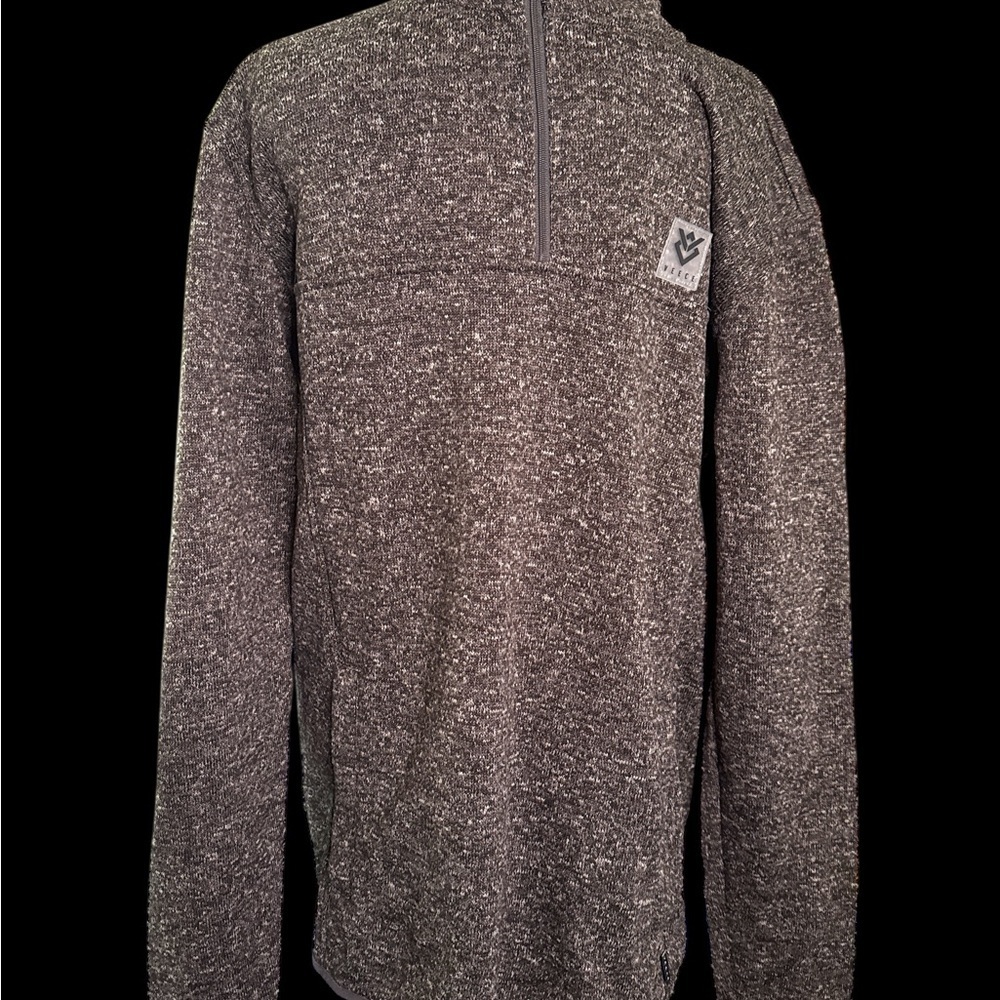 Gray Zip Up Sweater with Ribbed Cuffs and Standing Collar